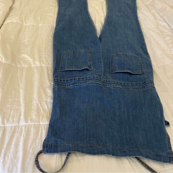 Bell Bottom Jean Overalls Criss Cross Back - Picture 4 of 5